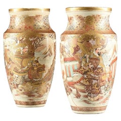 Antique Pair of JAPANESE SATSUMA warriors vases, Early 20th Century