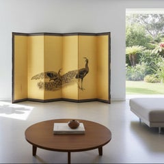 Pareja de biombos japoneses: Pinturas en tinta de pavos reales sobre pan de oro de Imao Keinen