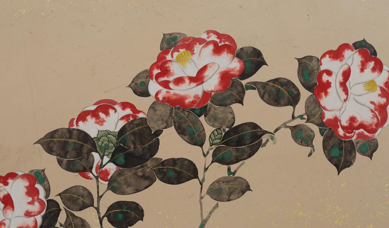 Paar japanische Paravents mit Blumen der Four Seasons, 19. Jahrhundert im Angebot 4