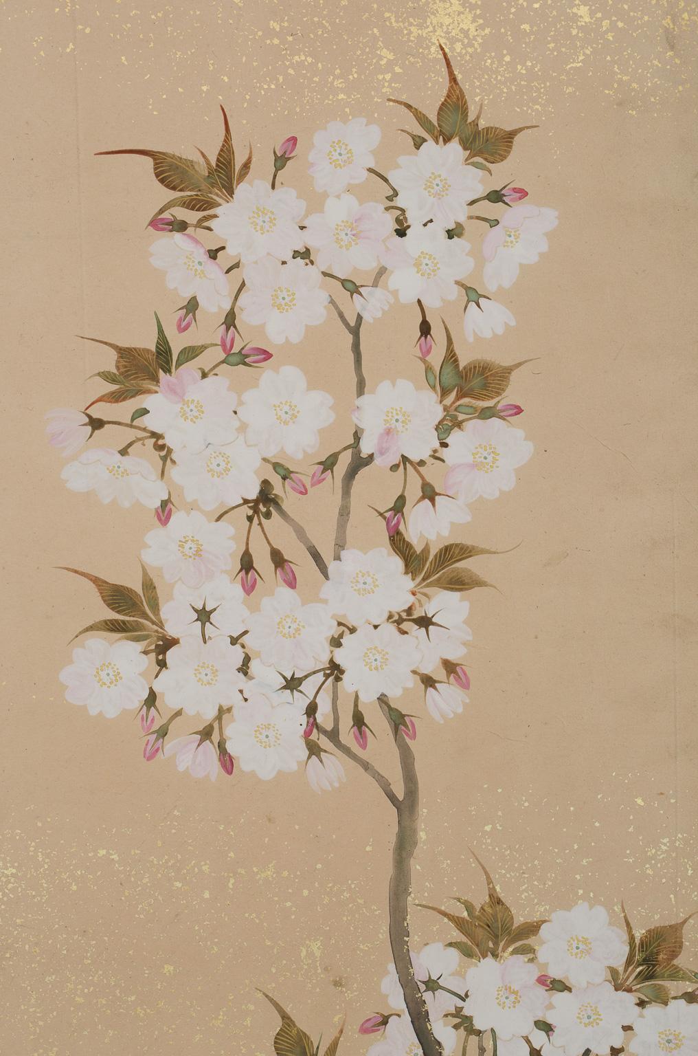 Paar japanische Paravents mit Blumen der Four Seasons, 19. Jahrhundert im Angebot 5