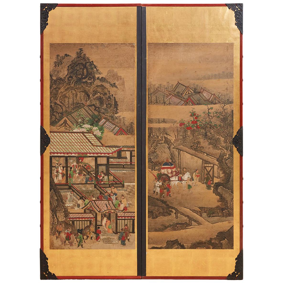 Pair of Japanese Scrolls Mounted as Panels