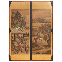 Vintage Pair of Japanese Scrolls Mounted as Panels