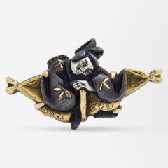 Pair of Japanese Shakudo Cufflinks in 14 Karat Gold