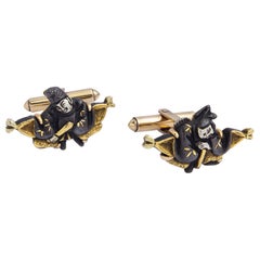 Pair of Japanese Shakudo Cufflinks in 14 Karat Gold