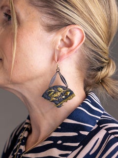 Pair of Japanese Shakudo Fan Earrings with Sea Life Motifs