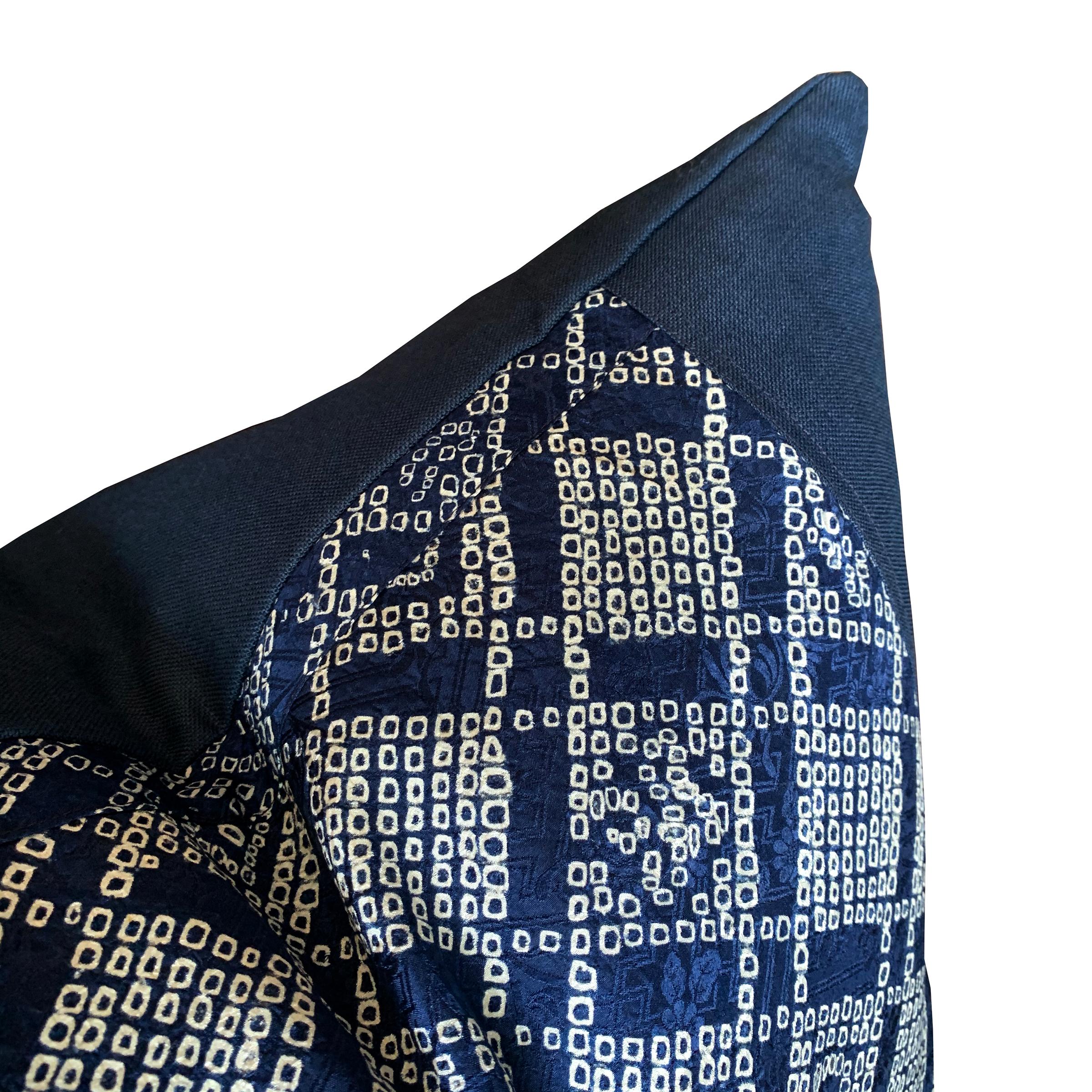 Silk Pair of Japanese Shibori Indigo Pillows