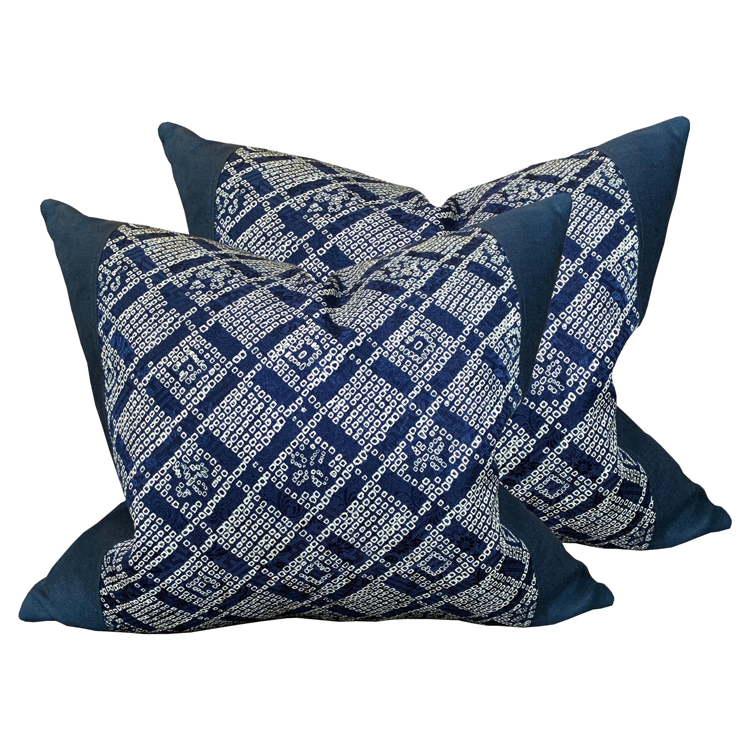 Pair of Japanese Shibori Indigo Pillows