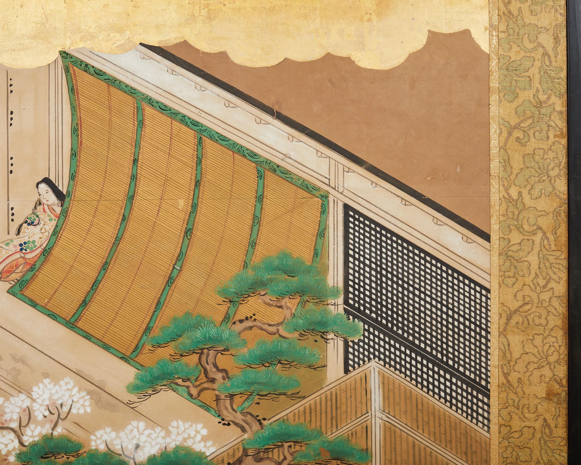 Paire de paravents japonais Showa à six panneaux Tales of Genji en vente 3