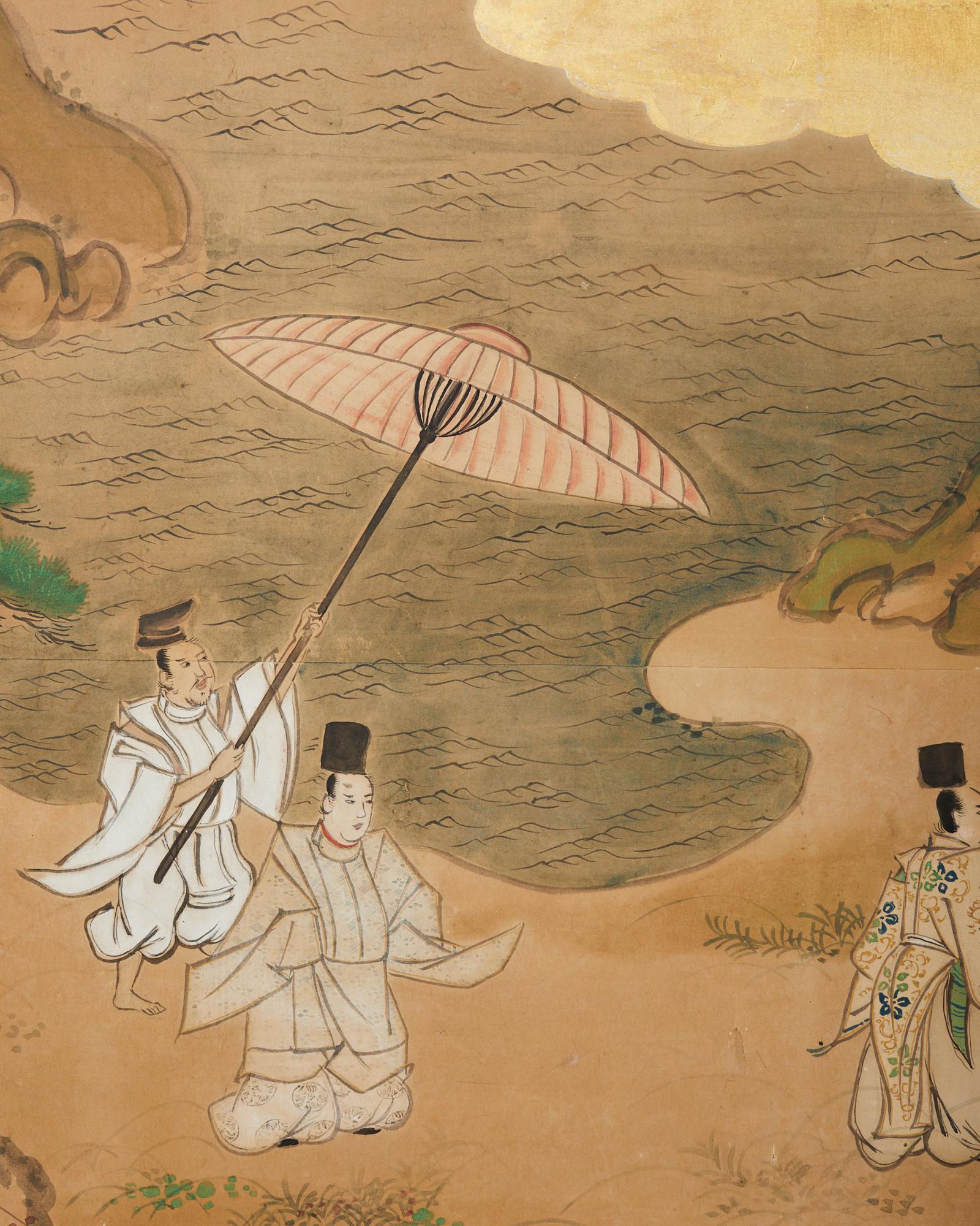 Paire de paravents japonais Showa à six panneaux Tales of Genji en vente 4