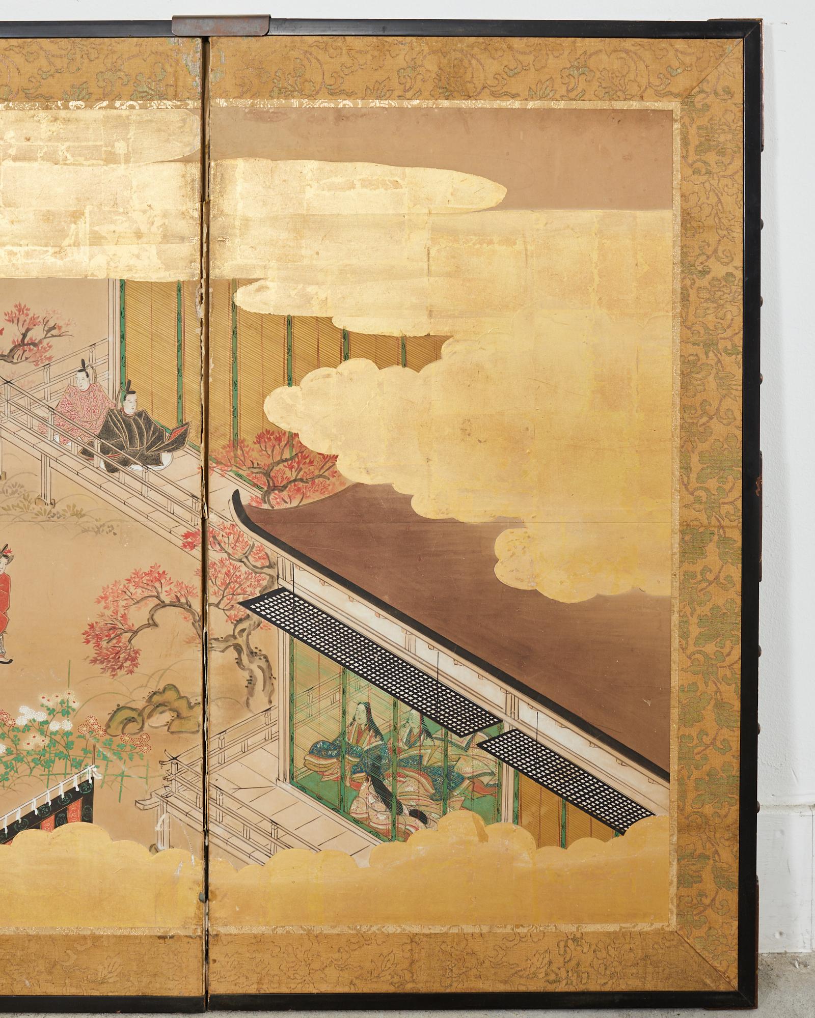 Paire de paravents japonais Showa à six panneaux Tales of Genji en vente 9