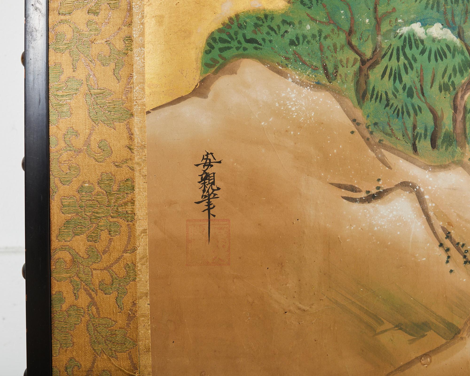 Paire de paravents japonais Showa à six panneaux Tales of Genji en vente 10