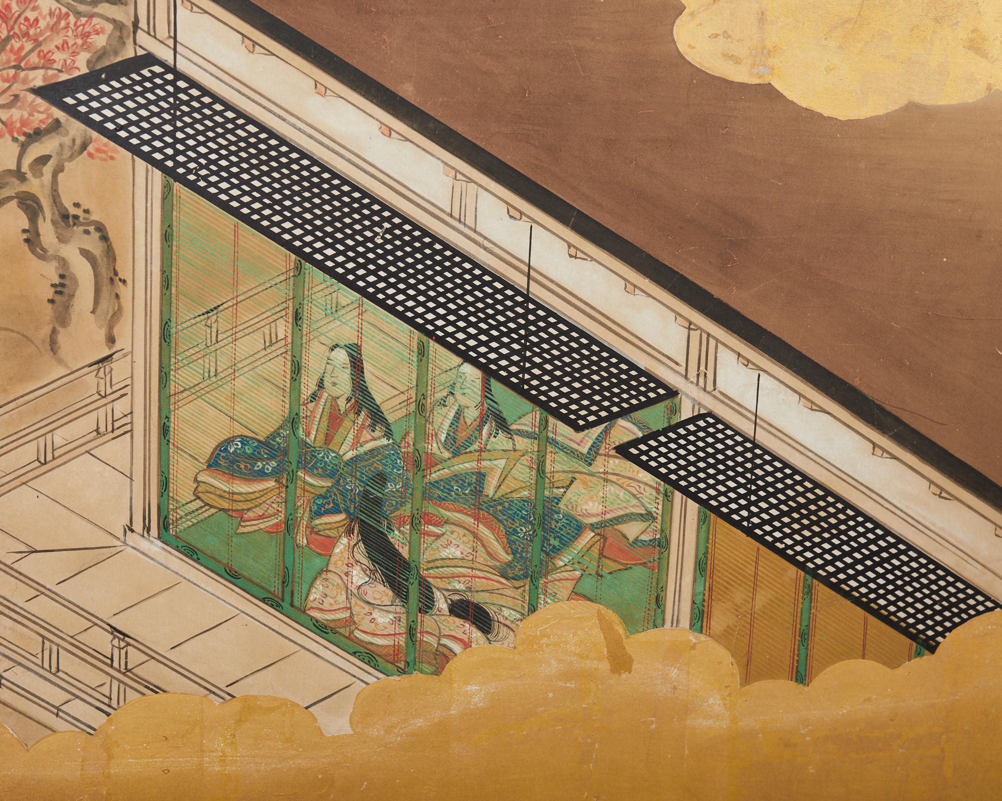 Paire de paravents japonais Showa à six panneaux Tales of Genji en vente 11