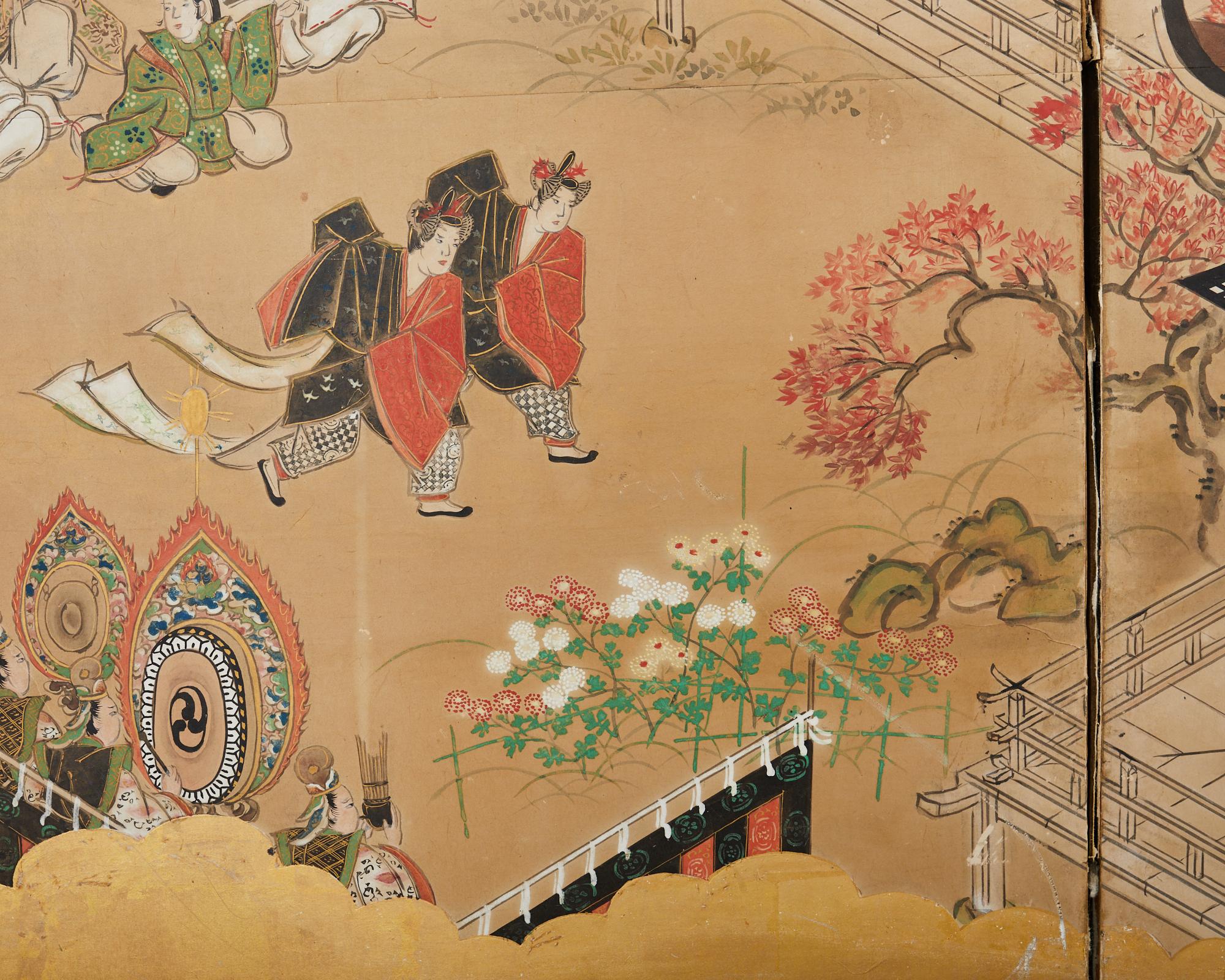 Paire de paravents japonais Showa à six panneaux Tales of Genji en vente 12