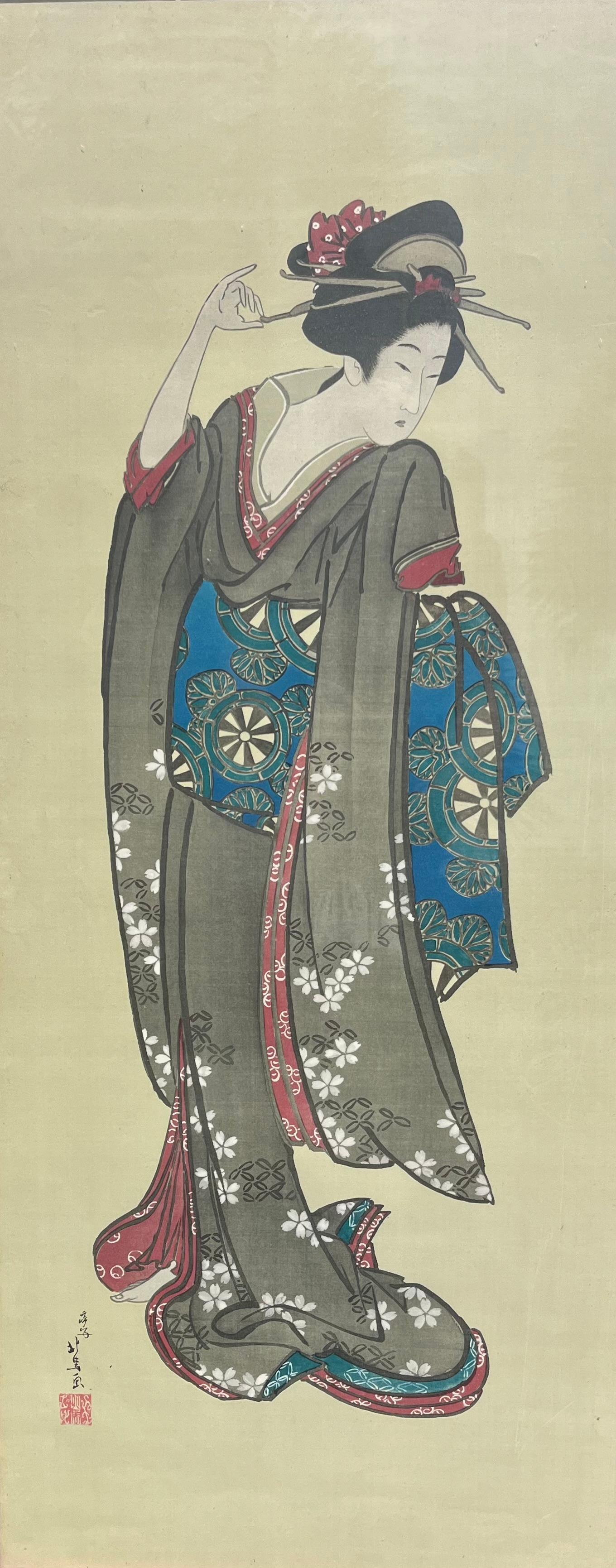 Pair of Japanese Signed Woodblock Prints C. 1910 For Sale 3