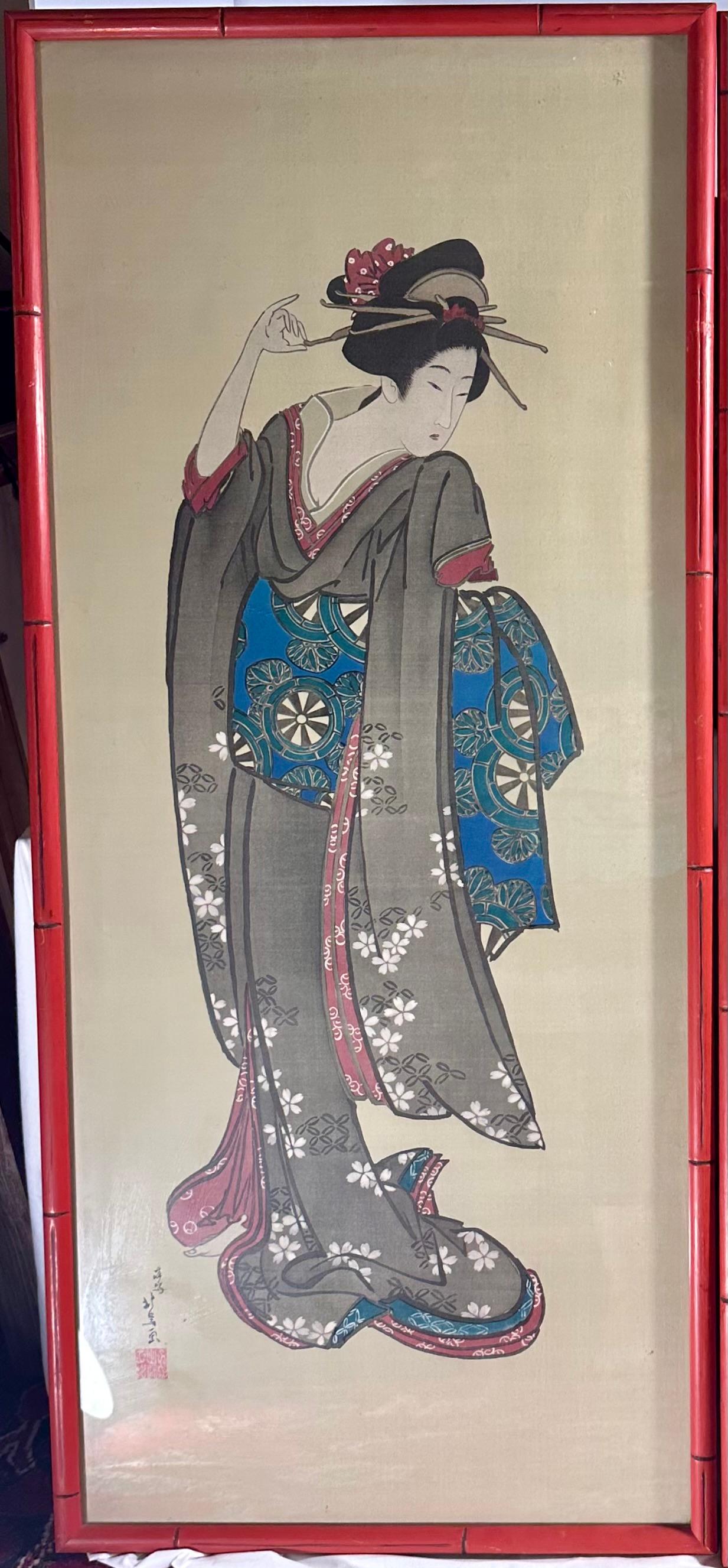 Japonisme Pair of Japanese Signed Woodblock Prints C. 1910 For Sale