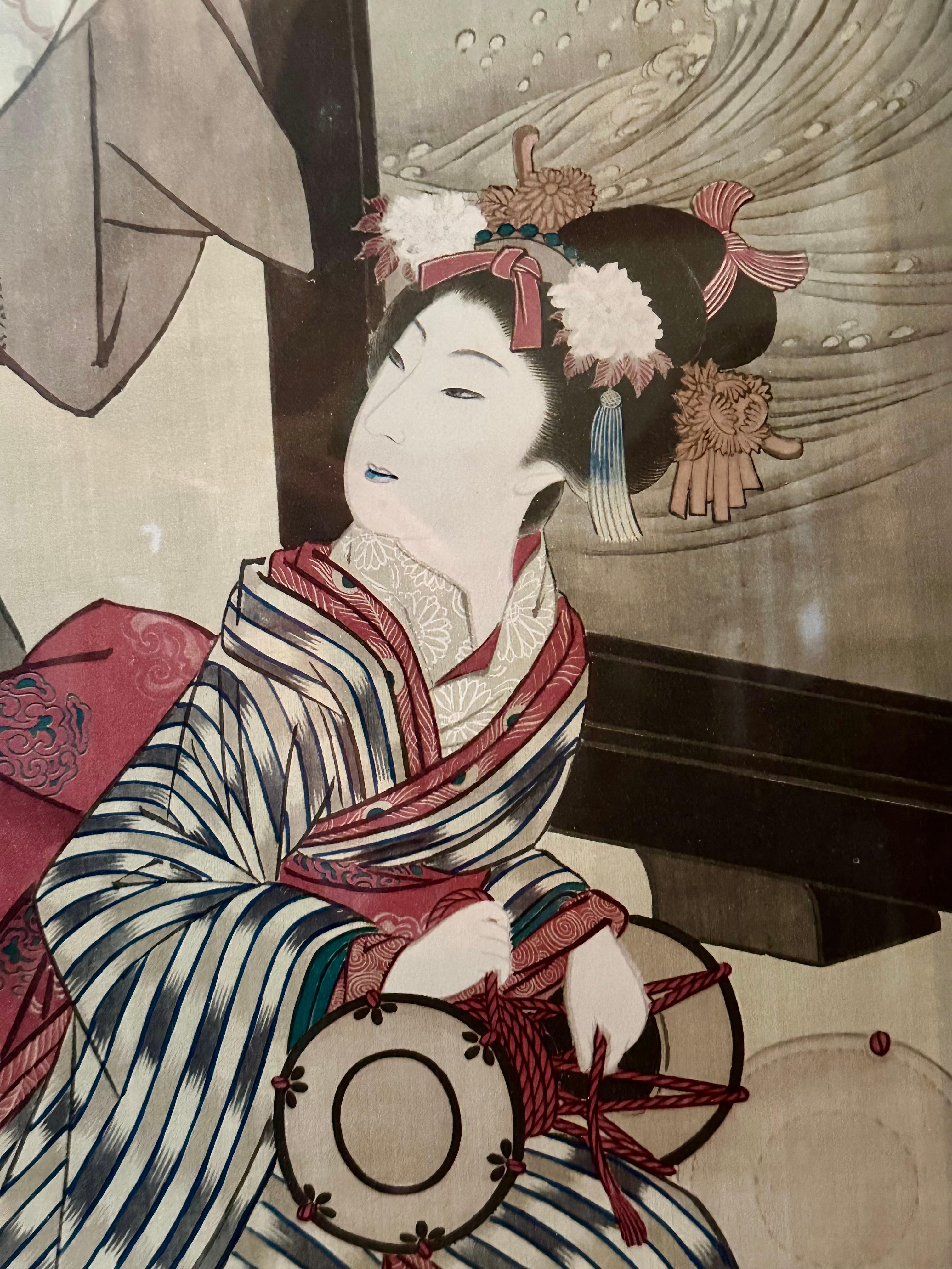 20th Century Pair of Japanese Signed Woodblock Prints C. 1910 For Sale