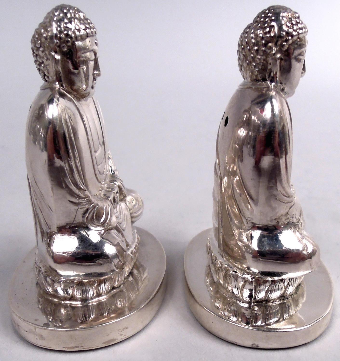 20th Century Pair of Japanese Silver Figural Buddha Salt & Pepper Shakers For Sale