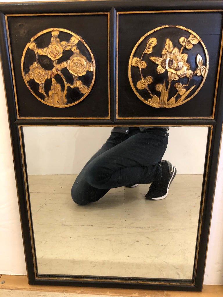 Pair of Japanese Style Black and Gold Mirrors For Sale at 1stDibs