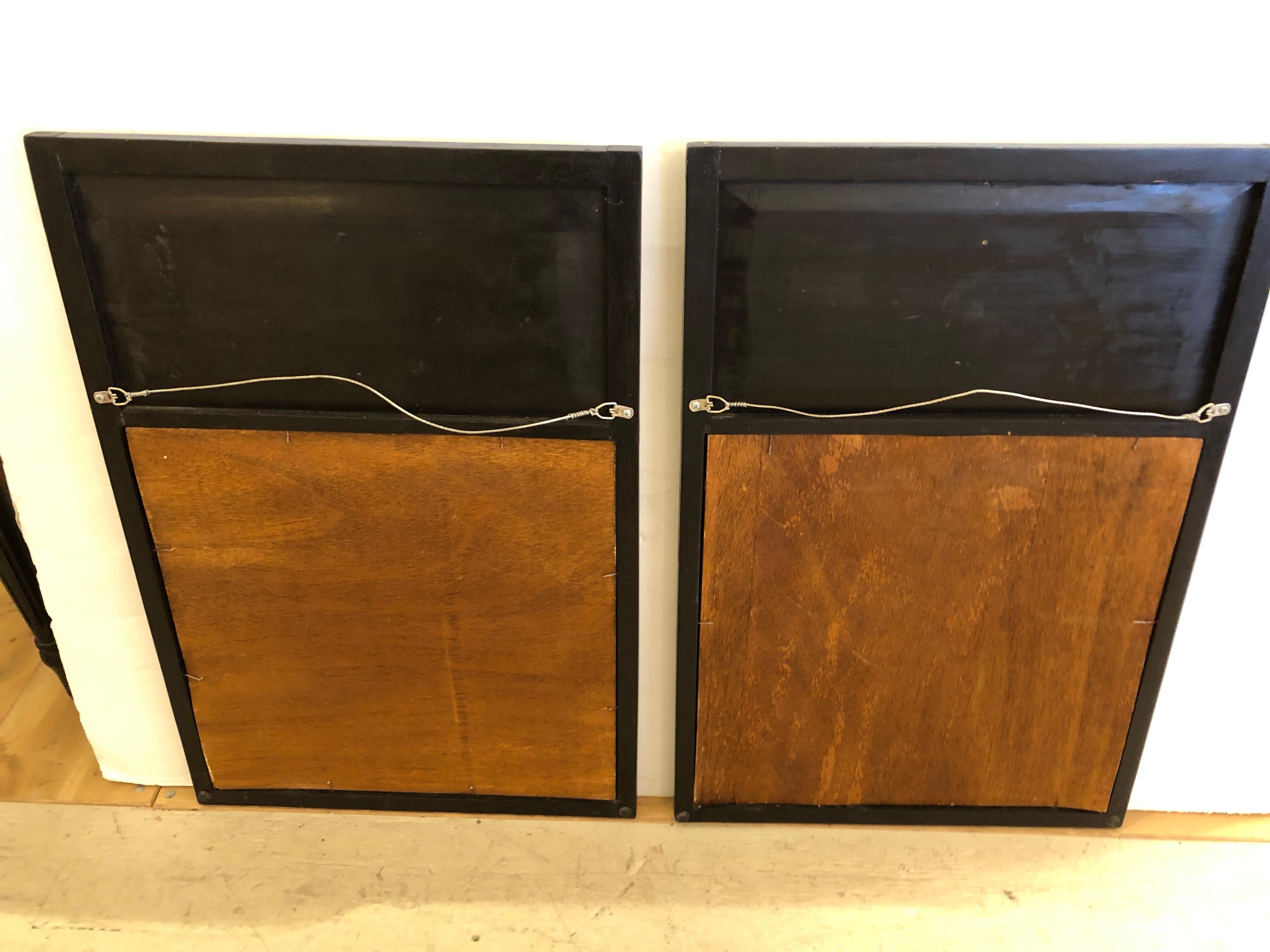 Pair of Japanese Style Black and Gold Mirrors In Excellent Condition For Sale In Hopewell, NJ