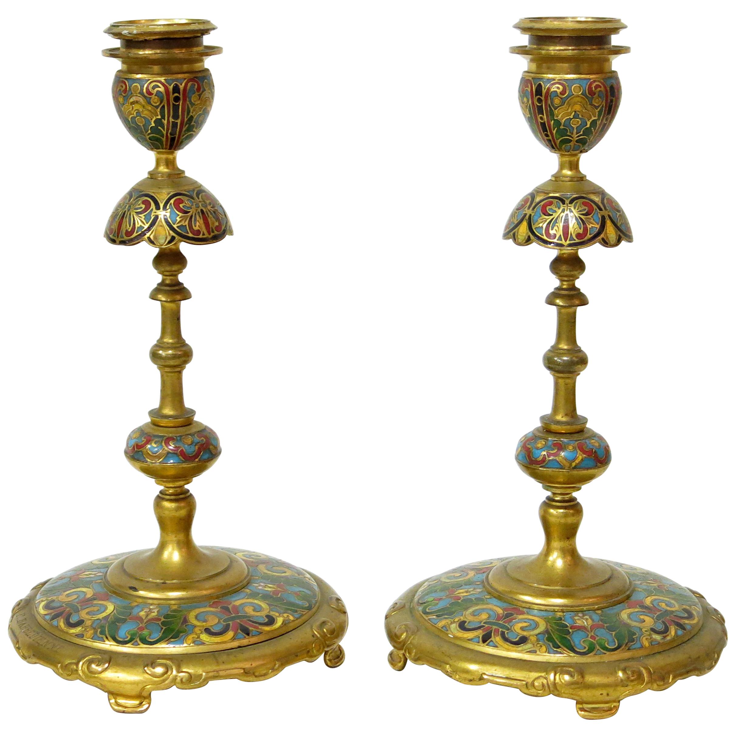 Pair of Japanese Style Candlesticks by Ferdinand Barbedienne For Sale