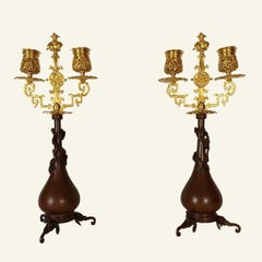 Paar japanische Kerzenständer von Ferdinand Barbedienne und Edouard Lievre.