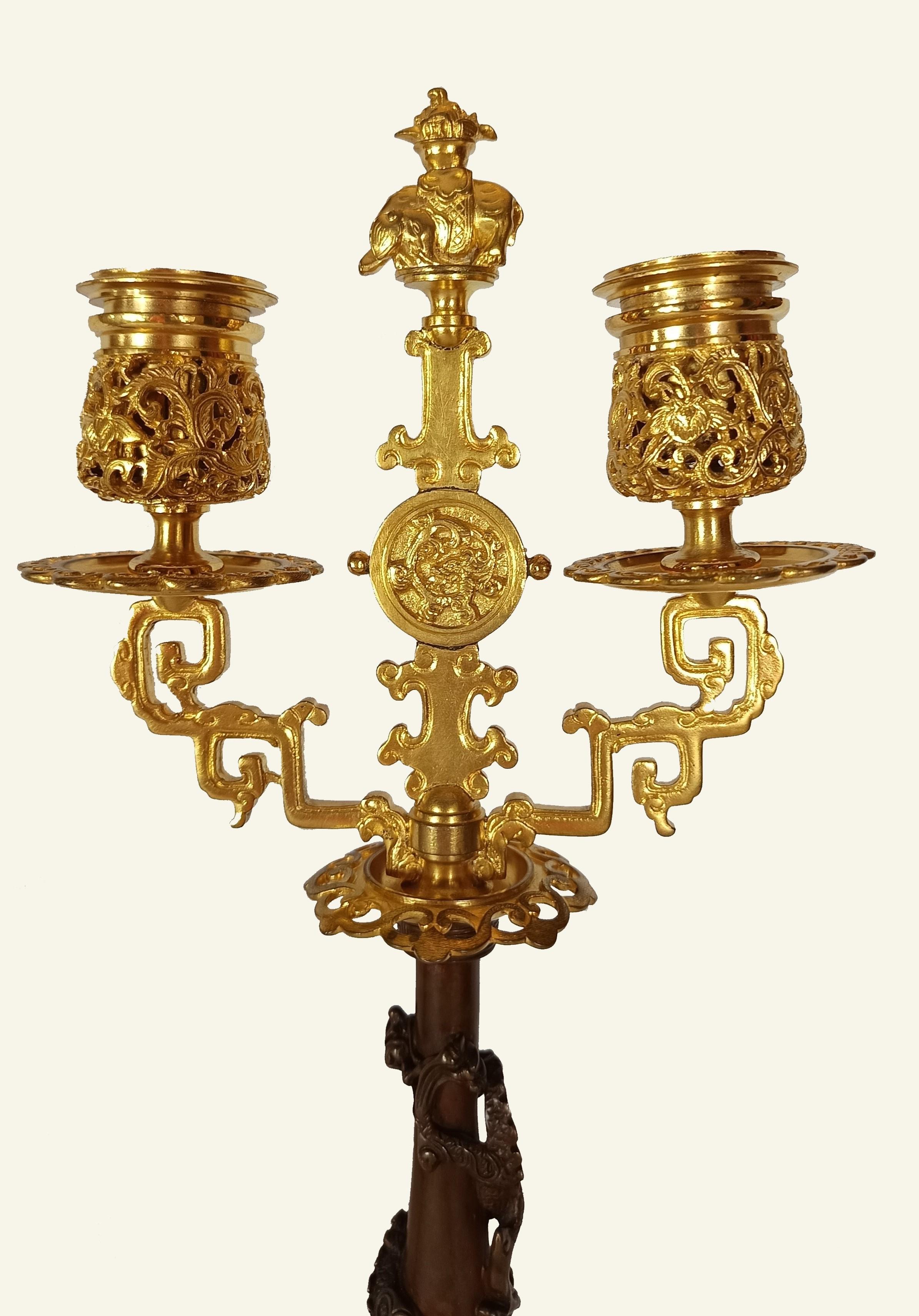 French Pair of Japanese-style Candlesticks by Ferdinand Barbedienne and Edouard Lievre. For Sale