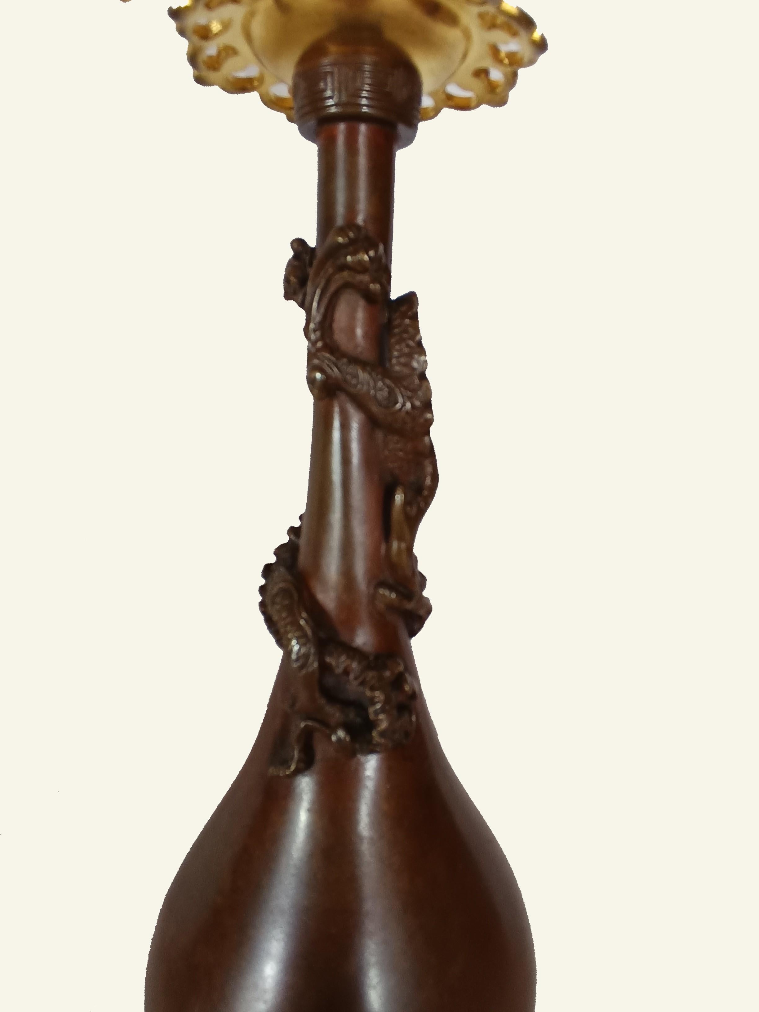 19th Century Pair of Japanese-style Candlesticks by Ferdinand Barbedienne and Edouard Lievre. For Sale