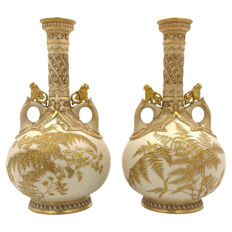 Pair of Japanese Style Gilt Decorated Royal Worcester Porcelain Vases at  1stDibs