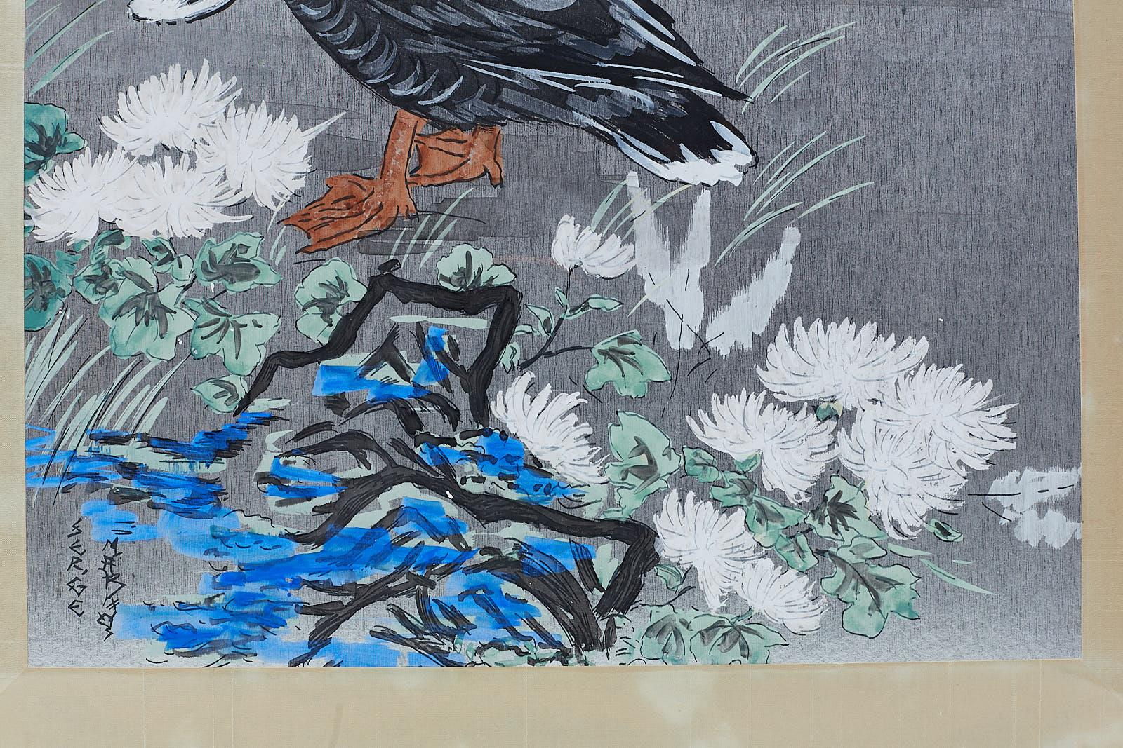 Pair of Japanese Style Painting of Herons and Ducks 4