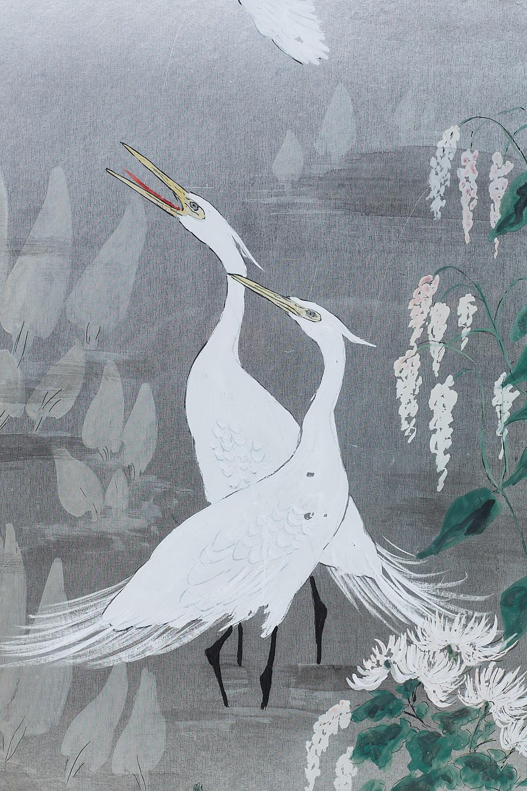 Pair of Japanese Style Painting of Herons and Ducks 9