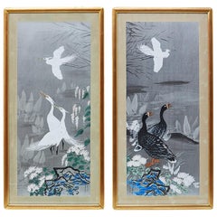 Pair of Japanese Style Painting of Herons and Ducks