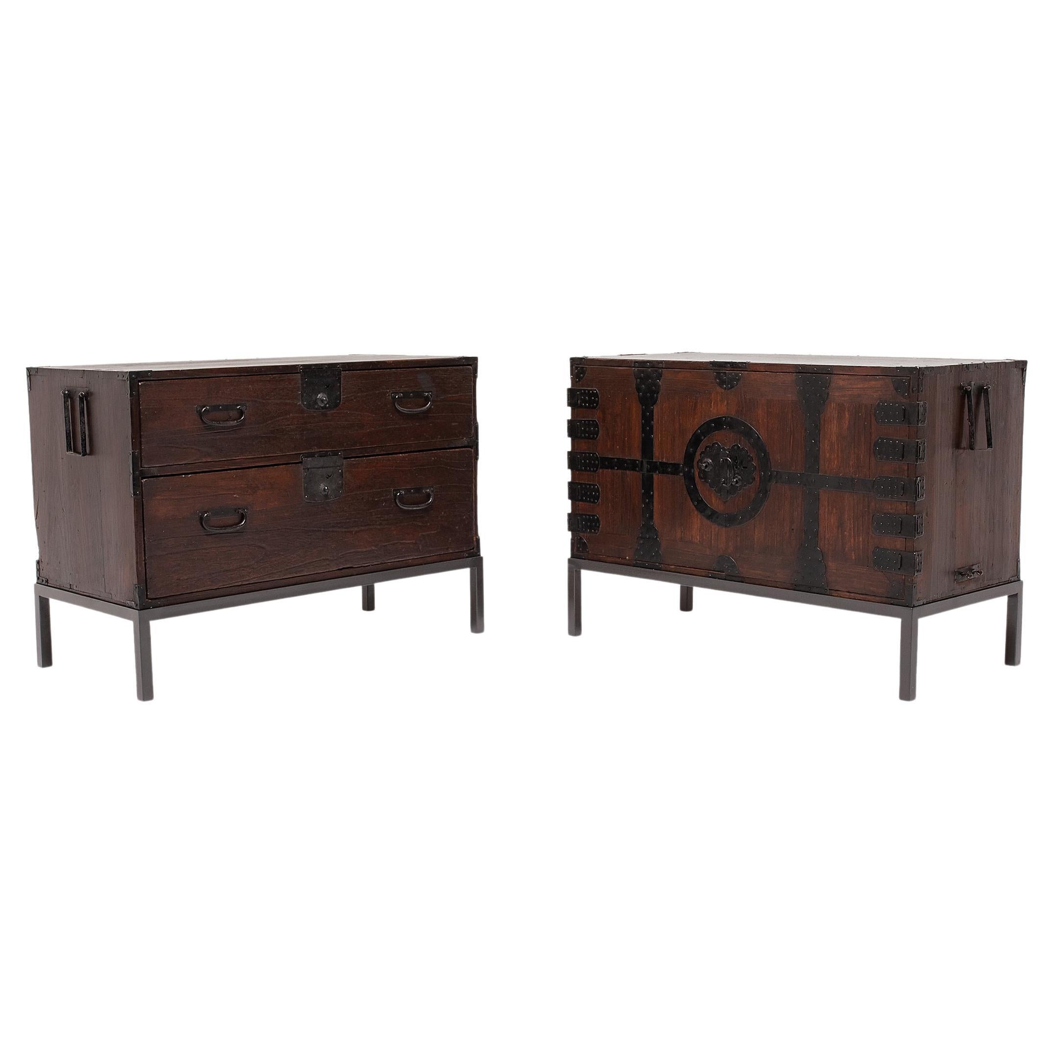 Pair of Japanese Tansu Chest Side Tables, C. 1900