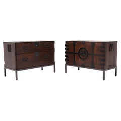 Antique Pair of Japanese Tansu Chest Side Tables, C. 1900