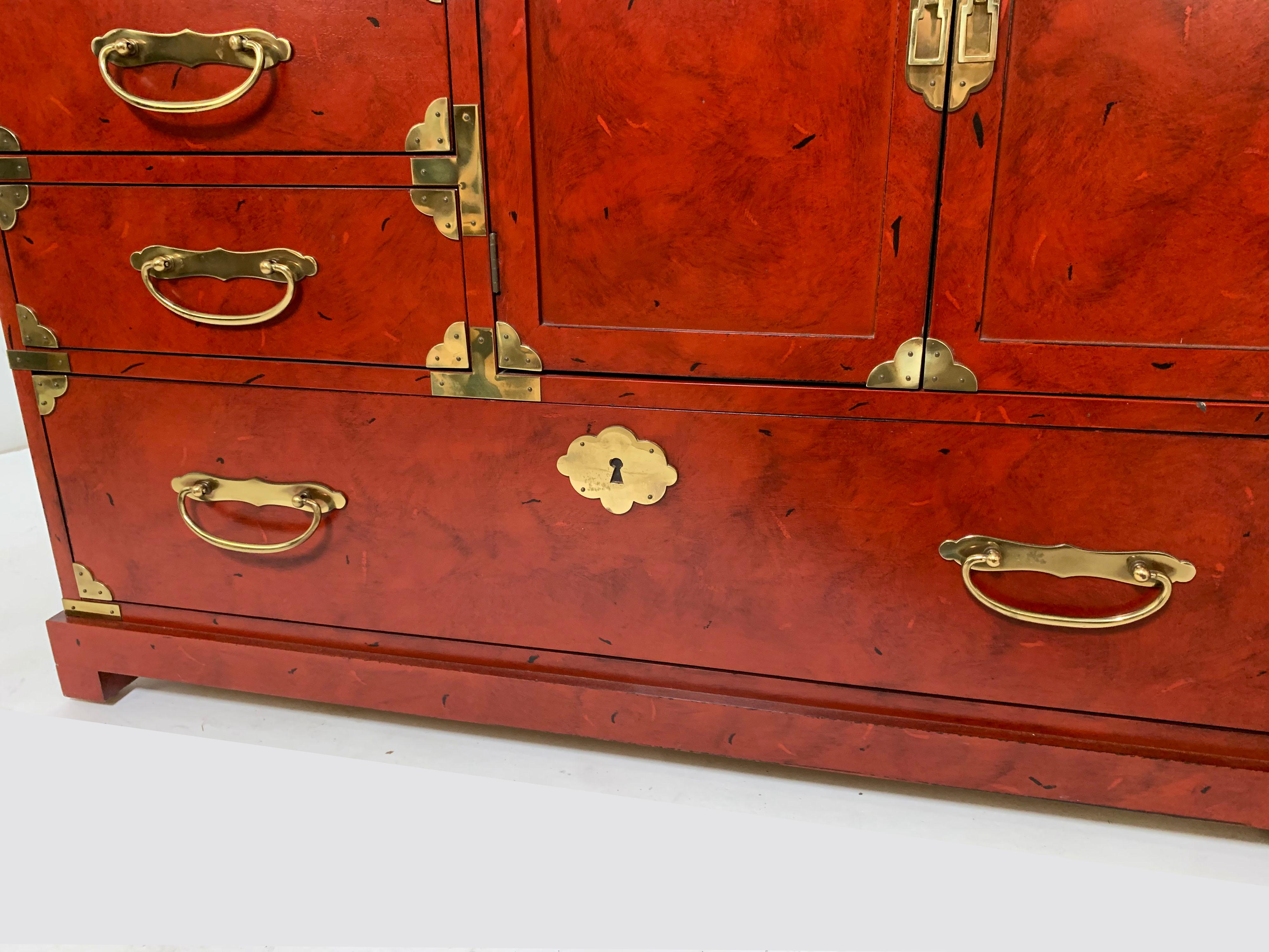 Brass Pair of Japanese Tansu Style Cabinets by Century Furniture