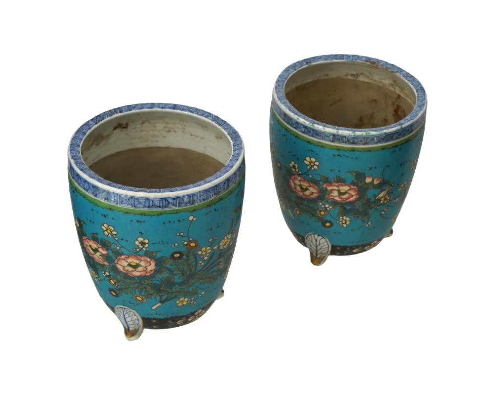 Pareja De Macetas Japonesas Totai Cloisonné Esmalte Cache Meiji en venta
