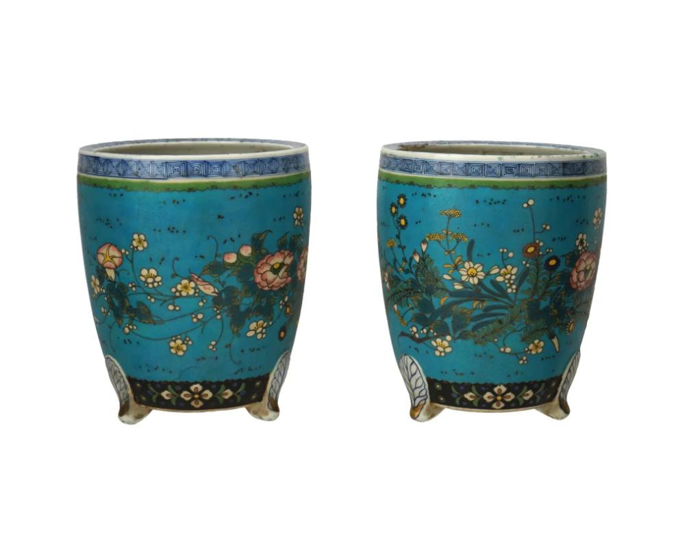Pareja De Macetas Japonesas Totai Cloisonné Esmalte Cache Japonés en venta
