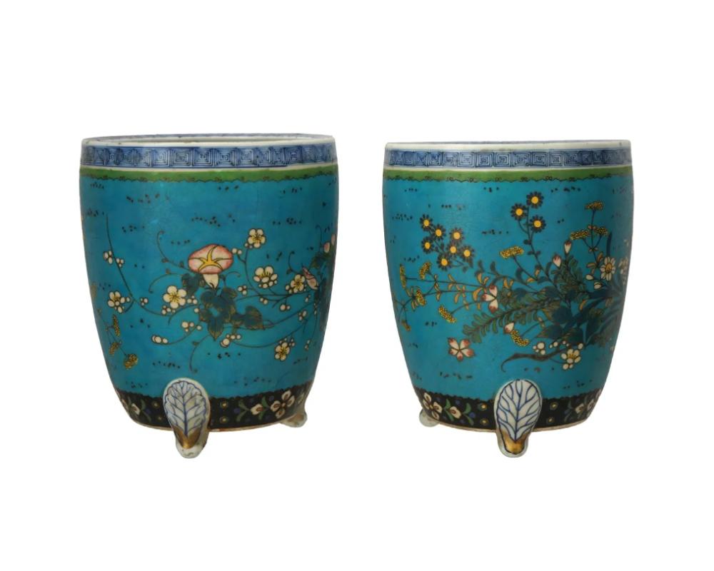 Pareja De Macetas Japonesas Totai Cloisonné Esmalte Cache Cloissoné en venta