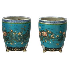 Antique Pair Of Japanese Totai Cloisonne Enamel Cache Pots