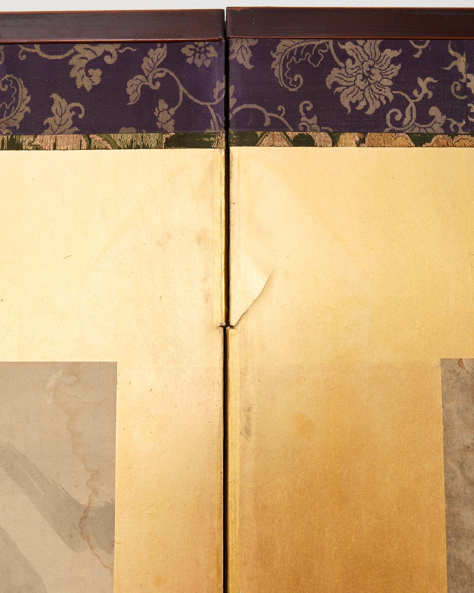 Pair of Japanese Two Panel Screens Edo Period Vignettes For Sale 7