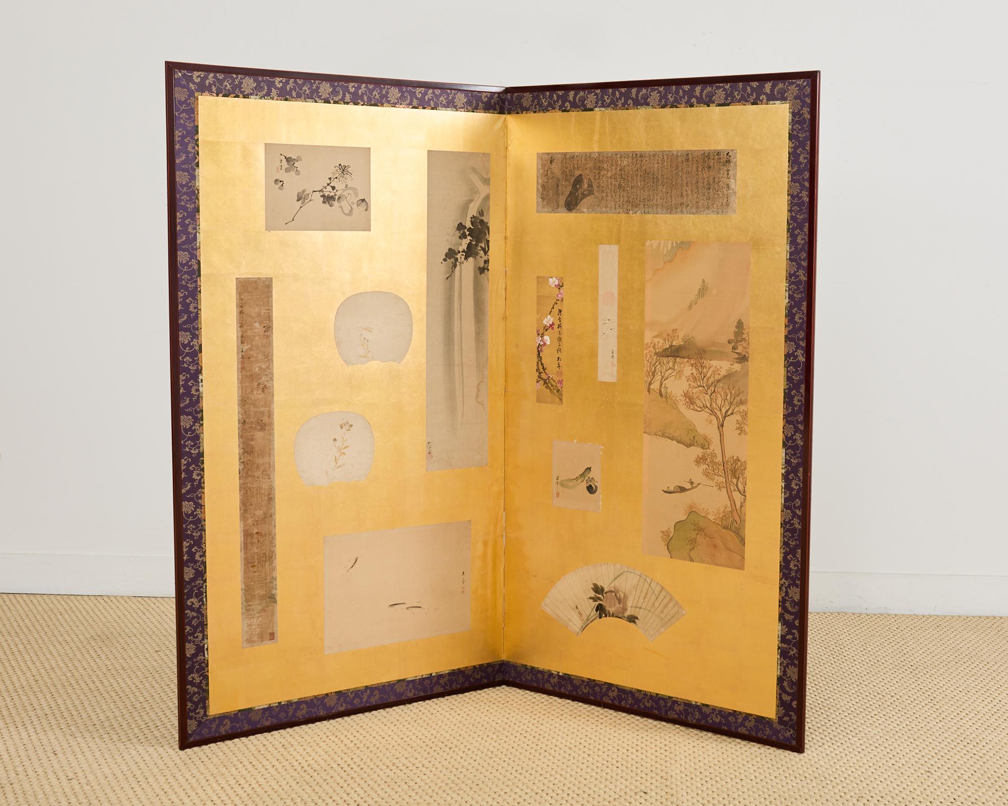 18th Century and Earlier Pair of Japanese Two Panel Screens Edo Period Vignettes For Sale