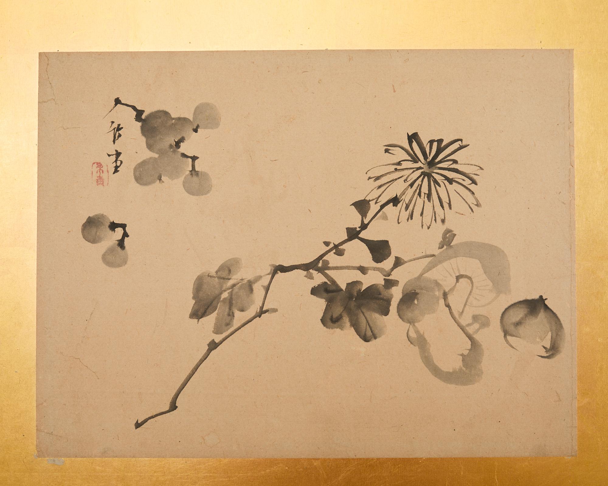 Pair of Japanese Two Panel Screens Edo Period Vignettes For Sale 1