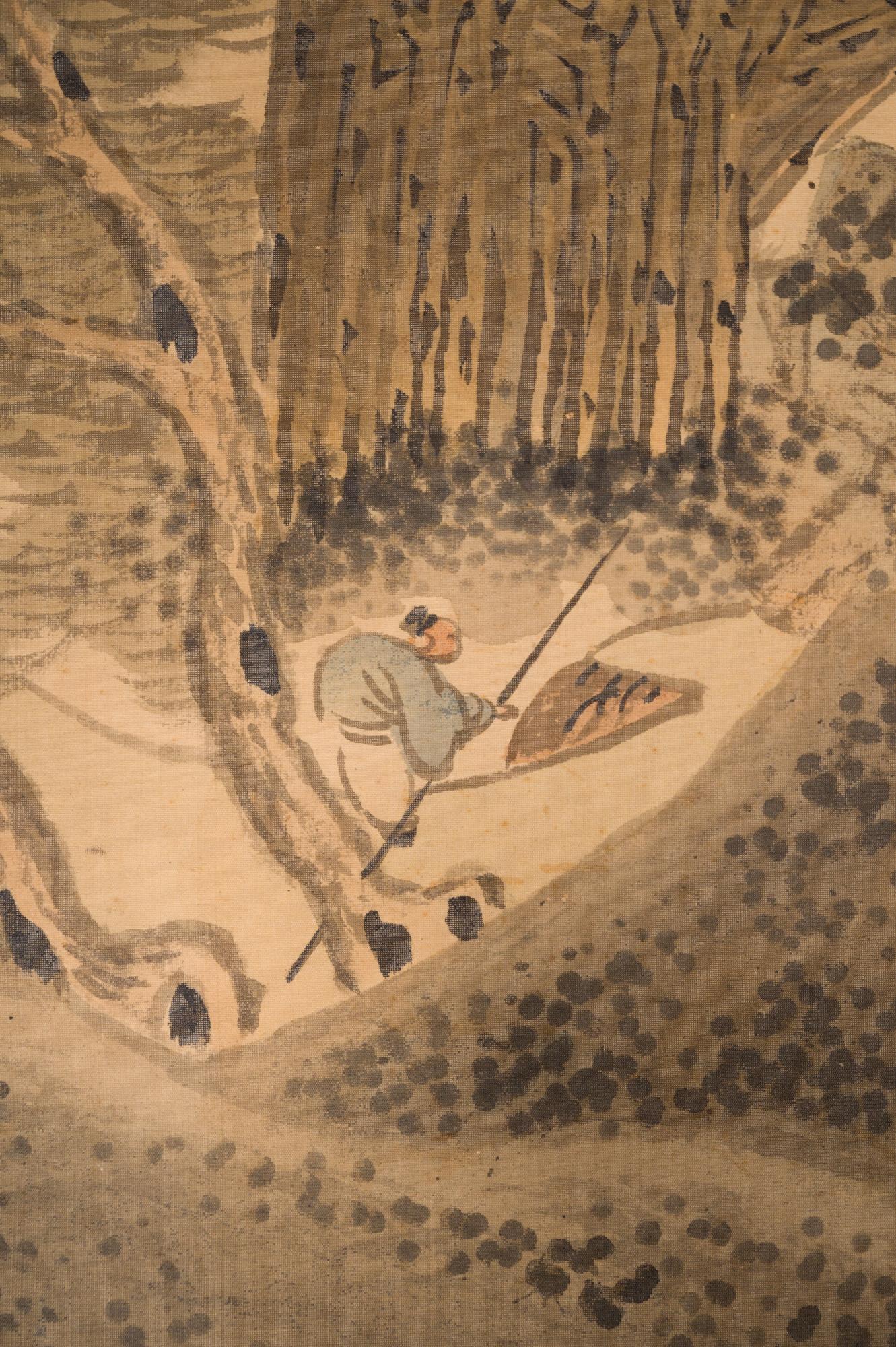 Paar japanische Paravents mit zwei Tafeln: Berglandschaft mit Wasserfällen und Fluss im Angebot 5