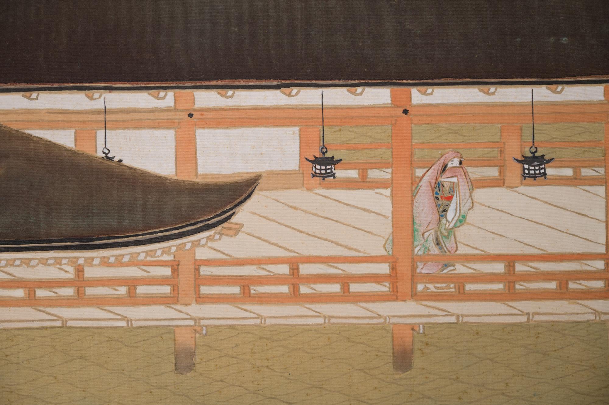 Pair of Japanese Two Panel Screens, Itsukushima Shrine in Miyajima For Sale 8