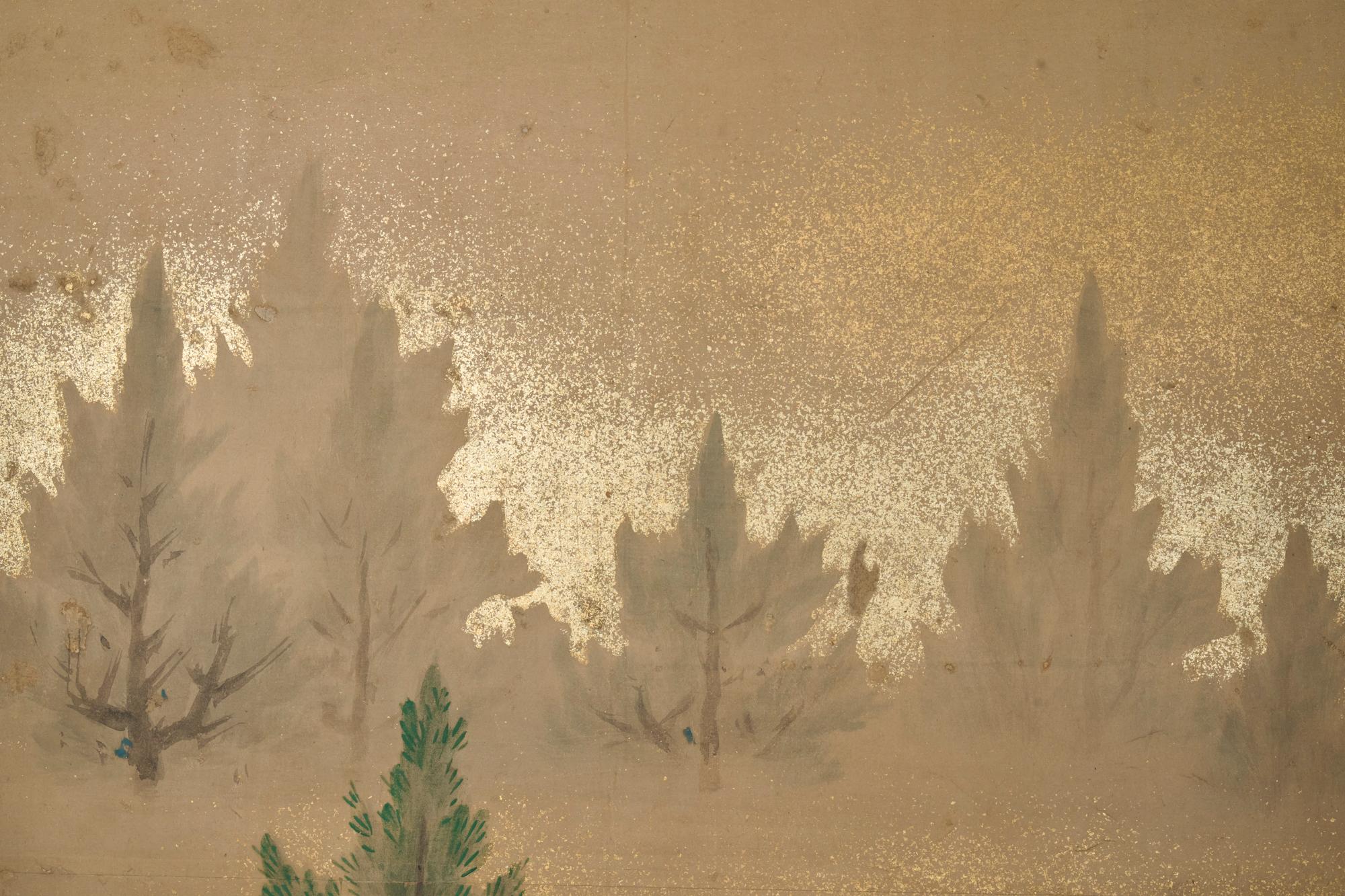 XVIIIe siècle Pair of Japanese Two Panel Screens: Misty Cedar Forest en vente