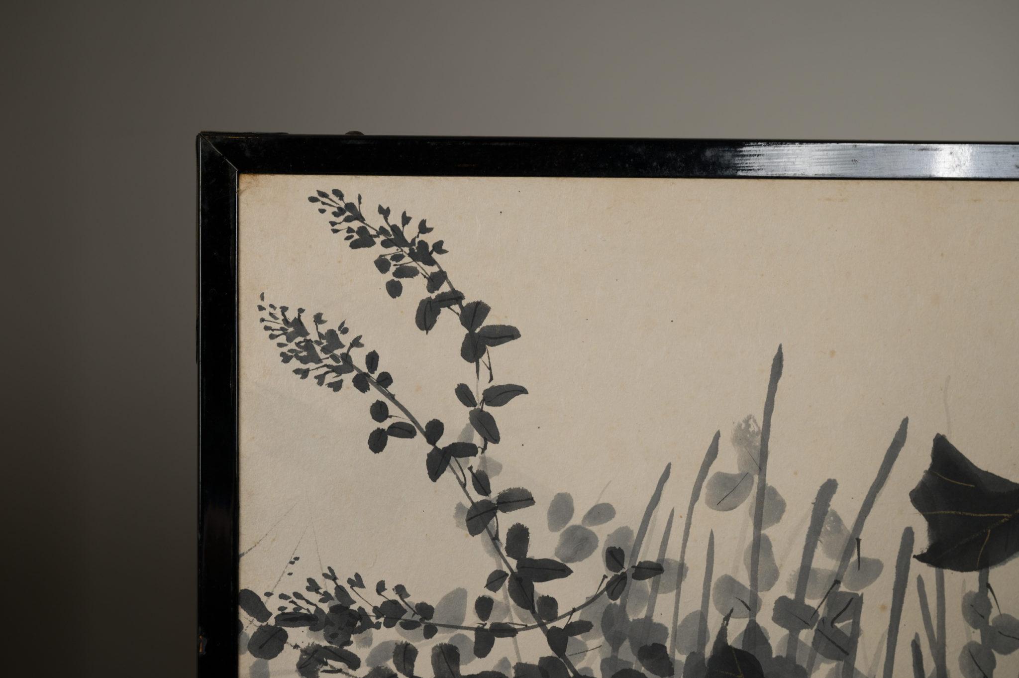 Pair of Japanese Two Panel Screens Moon Rising Through Autumn Grasses For Sale 5