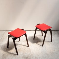 Pair of Japanese Upholstered Stools, Akita Mokko, Japan, 1970s