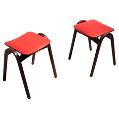 Pair of Japanese Upholstered Stools, Akita Mokko, Japan, 1970s