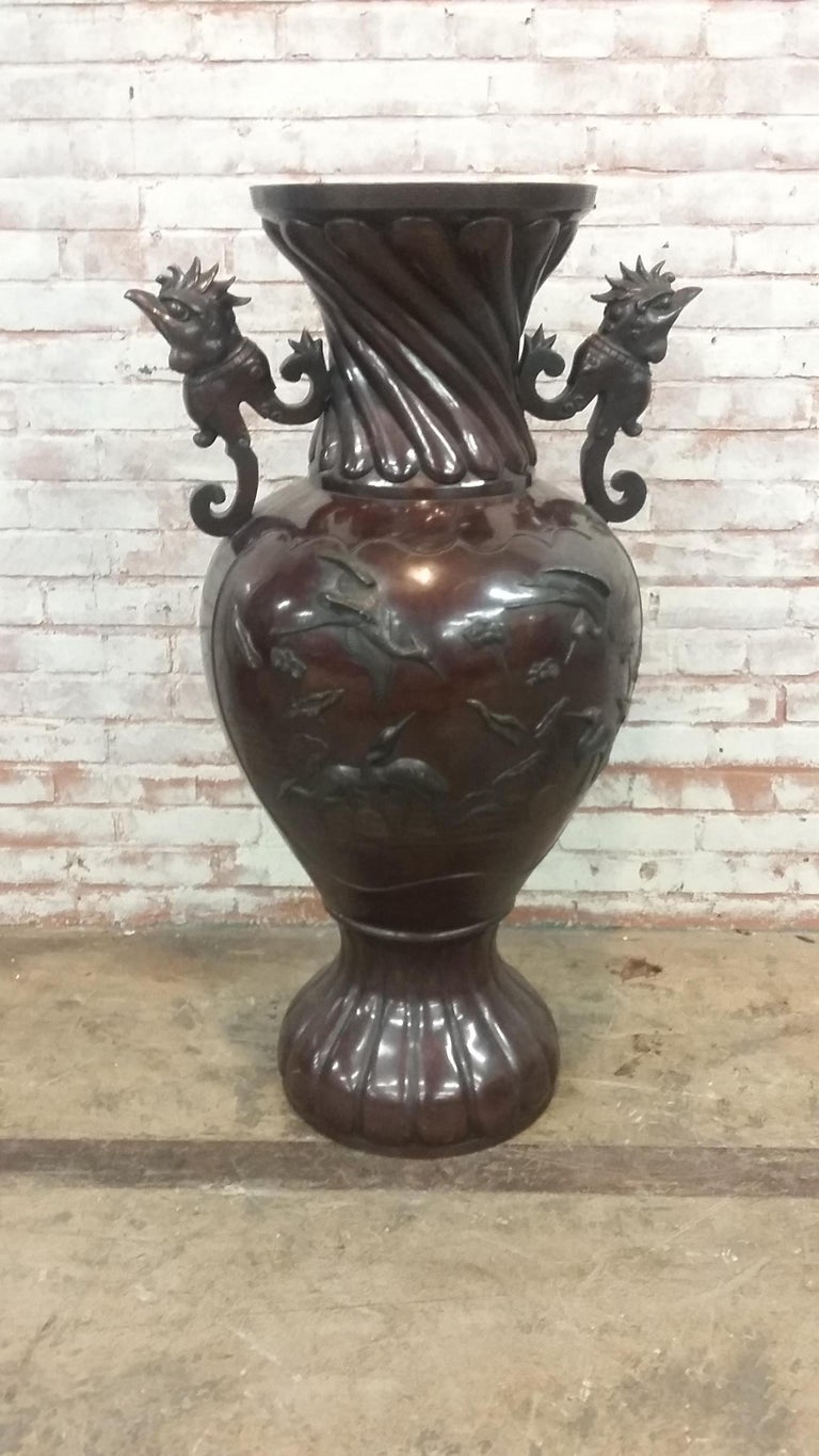 Pair of Bronze Japanese Urns For Sale at 1stdibs