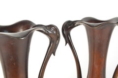 Pair of Japanese Vases 19th Century Bronze with Flamingo Decor Meiji Period
