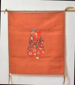 Pair of Japanese Vintage Gilded Embroidered Silk Wall Decorative Art, circa 1935